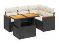 5-piece garden furniture set with cushions, black woven resin