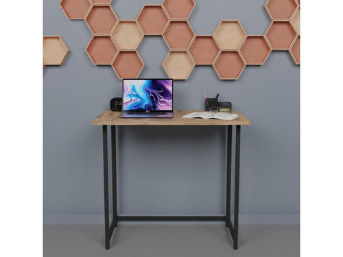 Meubiana folding desk, oak melamine, black metal, 80x50x72 cm