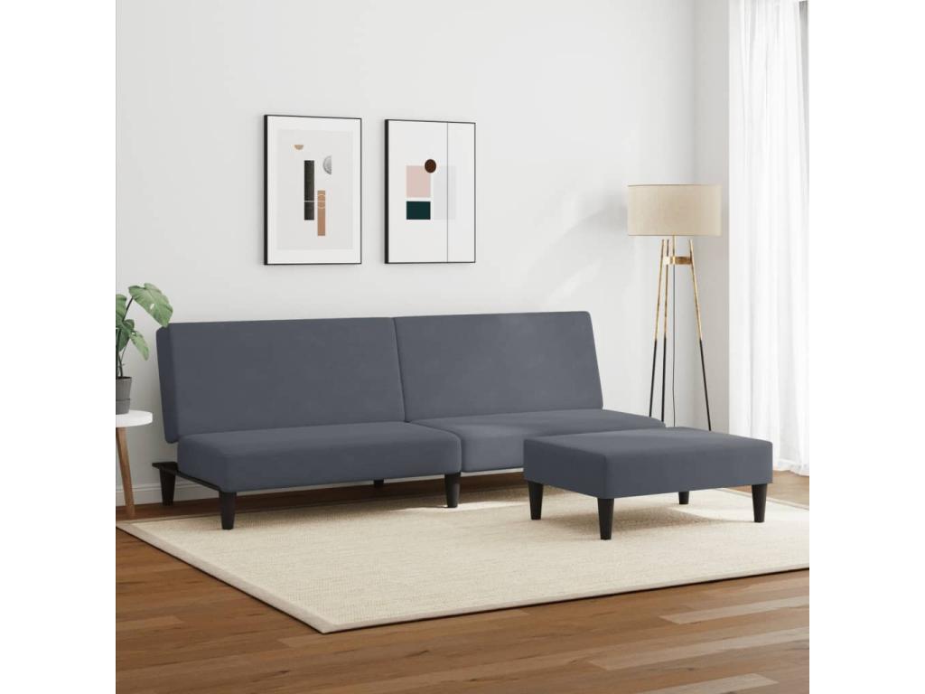 2-seater sofa bed with footrest, dark grey velvet