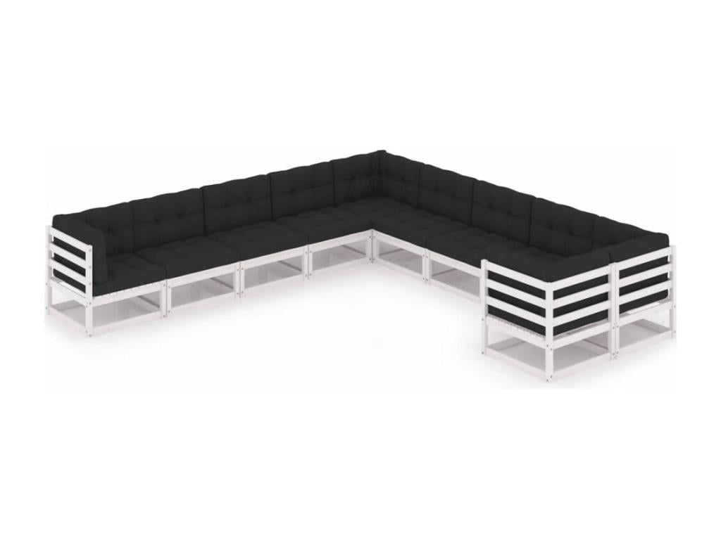 10-piece garden furniture set with cushions, white, solid pine wood