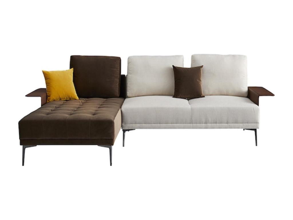 MACAO Left-Hand Facing Corner Sofa in Fabric - White/Brown