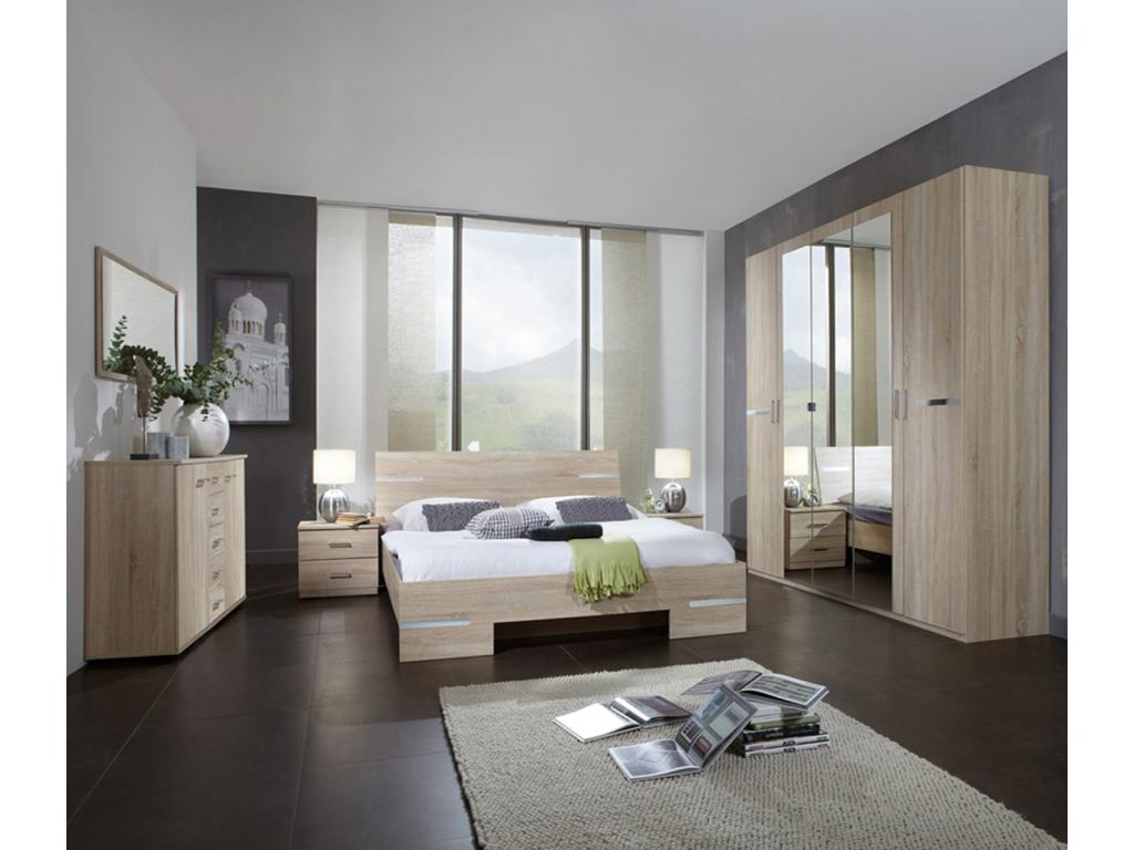 Adult bedroom set in oak-effect particleboard - Dimensions 180x200 cm