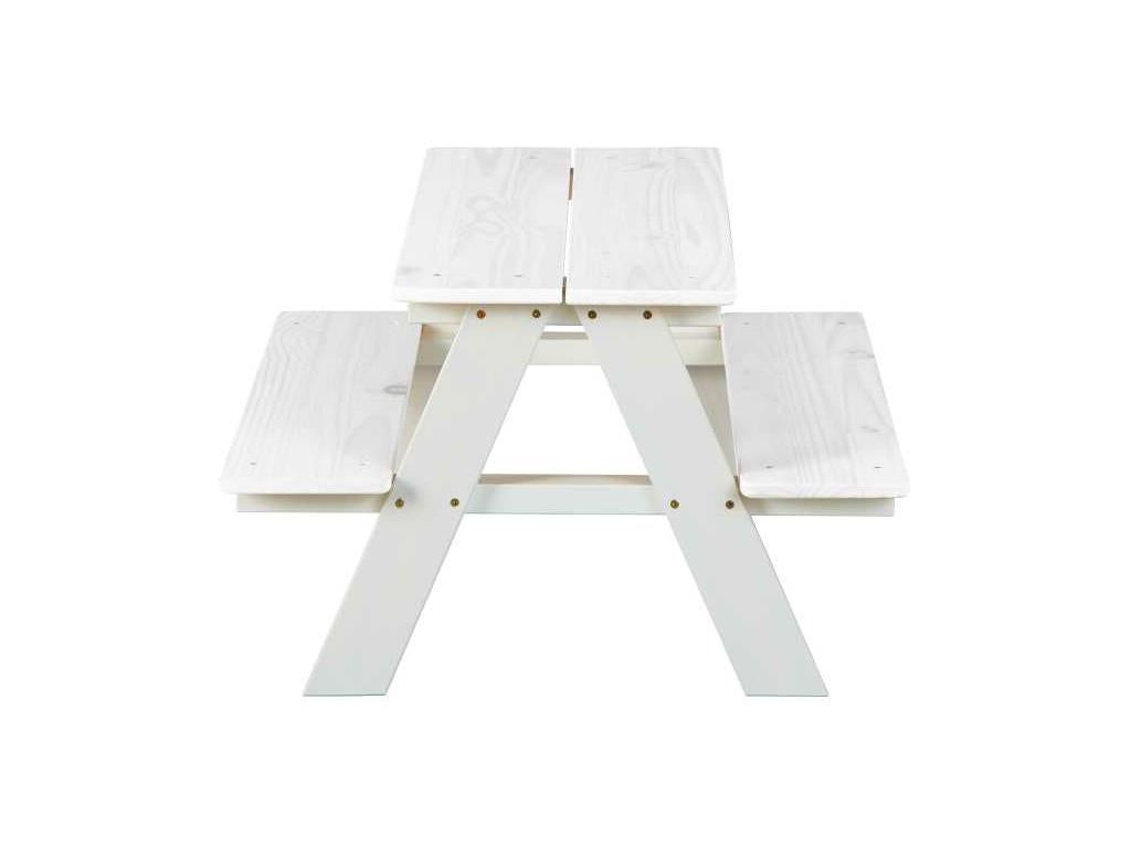 Meubiana dining room set, table and bench set for children, white interior.