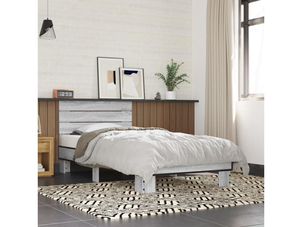 Meubiana grey bed frame 90x190 cm engineered wood and metal