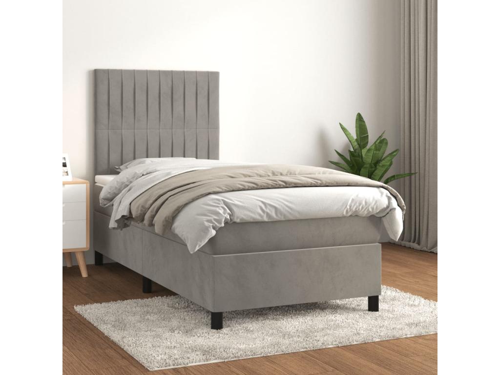Meubiana bed base and mattress, light grey, 100x200 cm, velvet