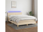Upholstered bed base with mattress and LED lighting, Cream, 140x200 cm, Fabric