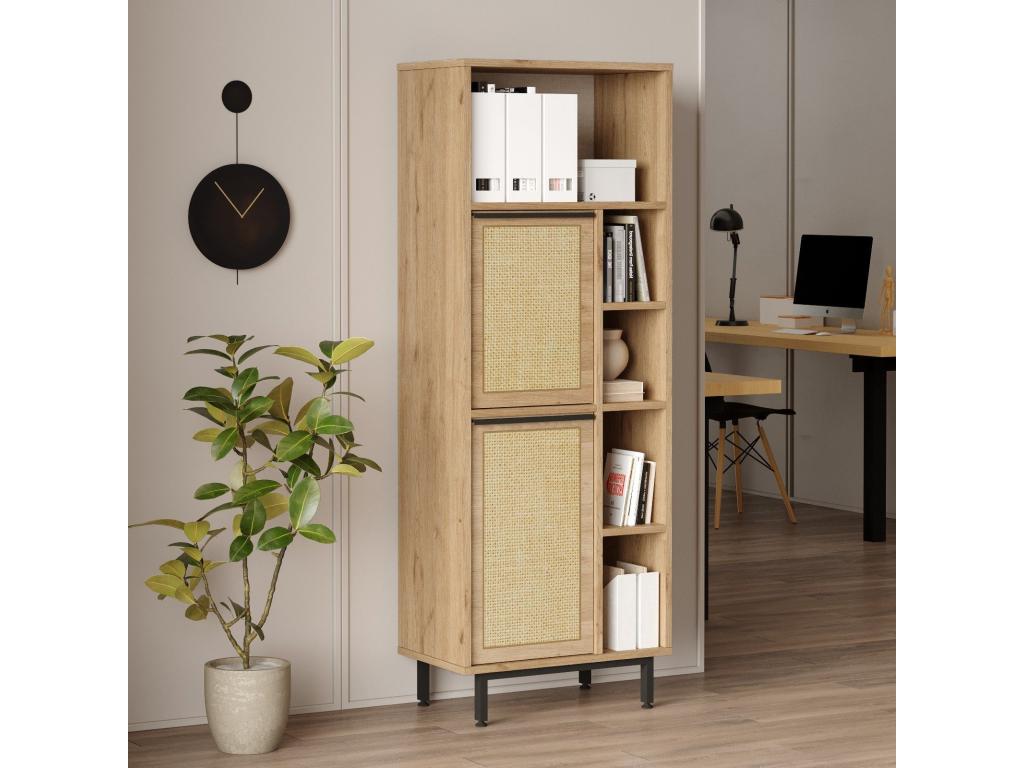 Meubiana Bookshelf, 60cm Wide, Wood and Light Rattan