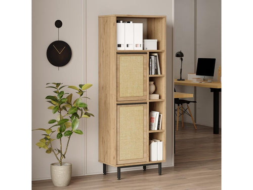 Meubiana Bookshelf, 60cm Wide, Wood and Light Rattan
