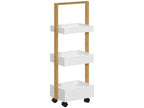 Meubiana 3-compartment service trolley, white MDF, varnished wood frame by Meubiana