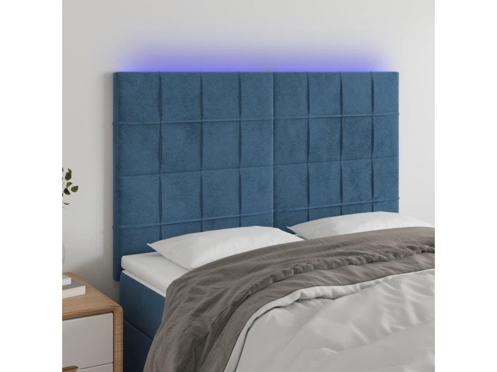 Dark Blue LED Headboard 144x5x118/128 cm Velvet