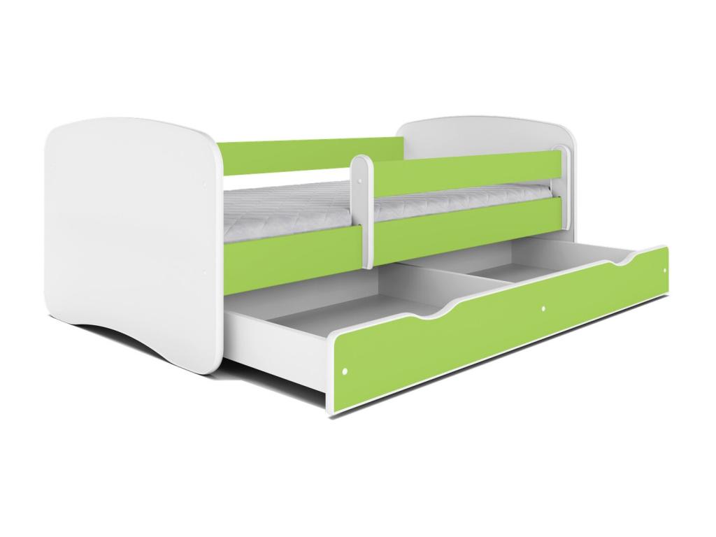 Green children's bed with slatted base and removable safety rail Homzora-80x180