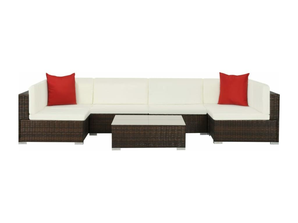 7-piece garden furniture set with cushions, brown woven resin