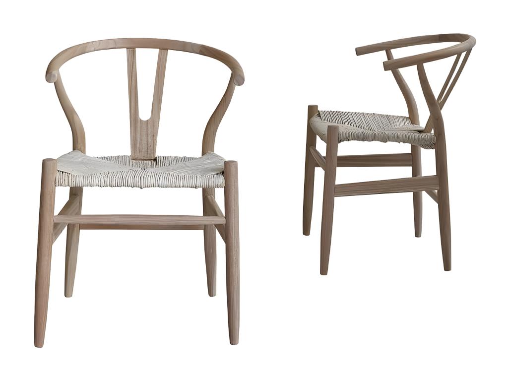 Set of 2 chairs in solid Meubiana wood with woven seats