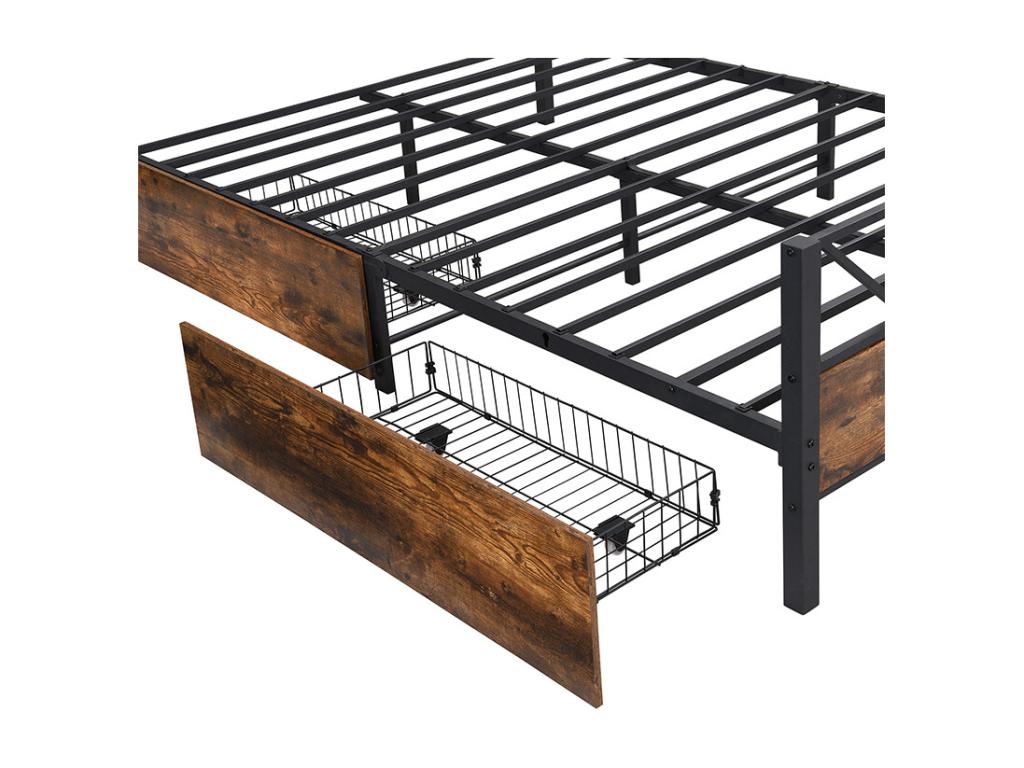 140x200cm metal bed with 2 drawers on Homzora - Brown