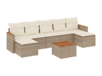 8-piece garden furniture set with cushions, beige woven resin