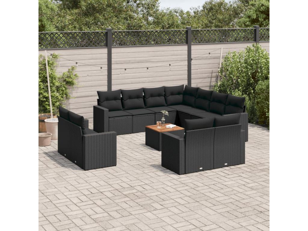 12-piece garden furniture set with cushions, black resin wicker
