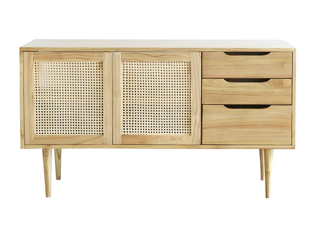 Bathroom cabinet in solid wood and caning, 135 cm