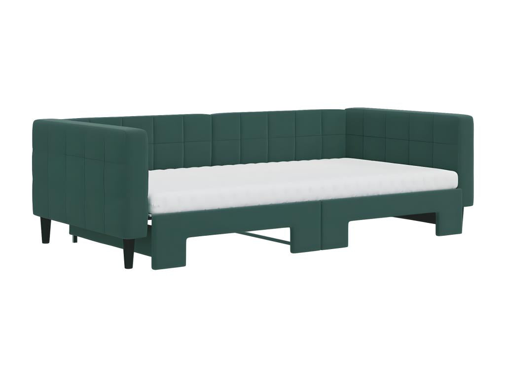 Daybed with pull-out bed and dark green 100x200 cm velvet mattress