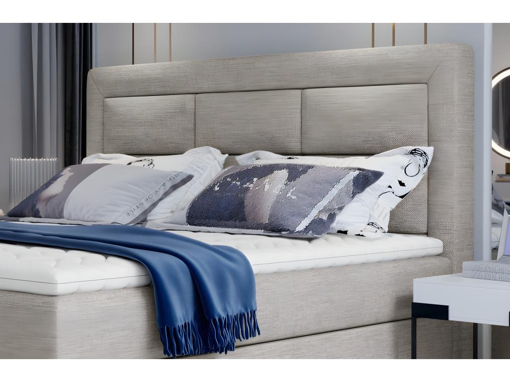 Complete box spring set including headboard, bed base, mattress, and mattress topper by Meubiana - luxury beige fabric - 140x200 cm