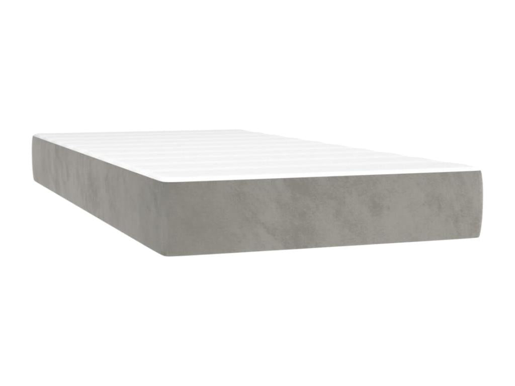 Upholstered bed base and mattress, light grey, 90x190 cm, velvet