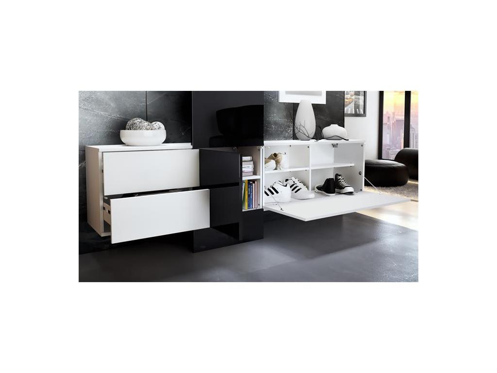 Matte white locker with metal-look panel