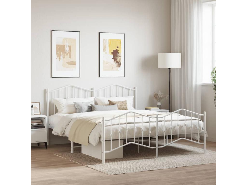 Metal bed frame with headboard and footboard, white, 160x200
