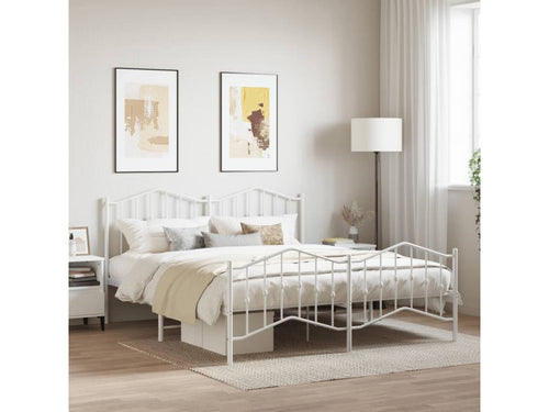 Metal bed frame with headboard and footboard, white, 160x200