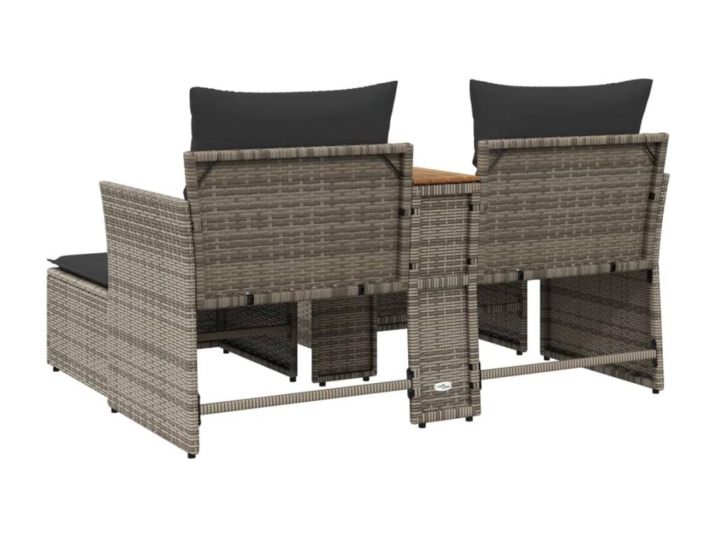 2-seater garden sofa with grey resin wicker stools