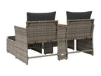 2-seater garden sofa with grey resin wicker stools