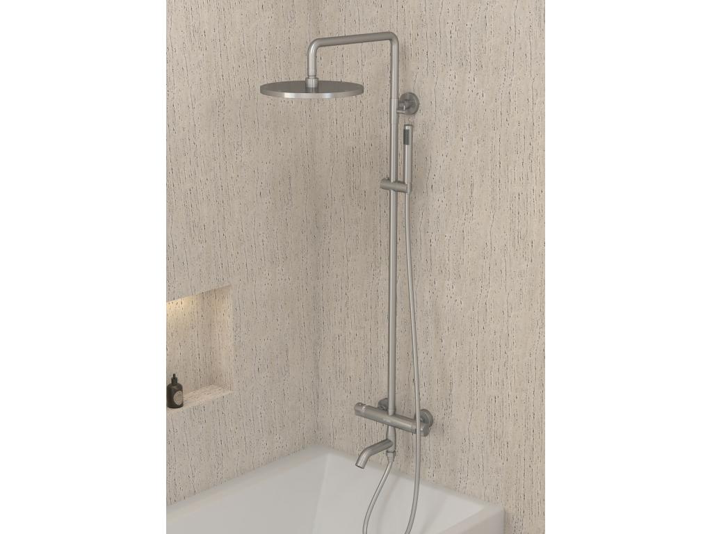 Thermostatic shower and bath column, brushed nickel - Meubiana