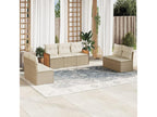 7-piece garden furniture set with cushions, beige woven resin