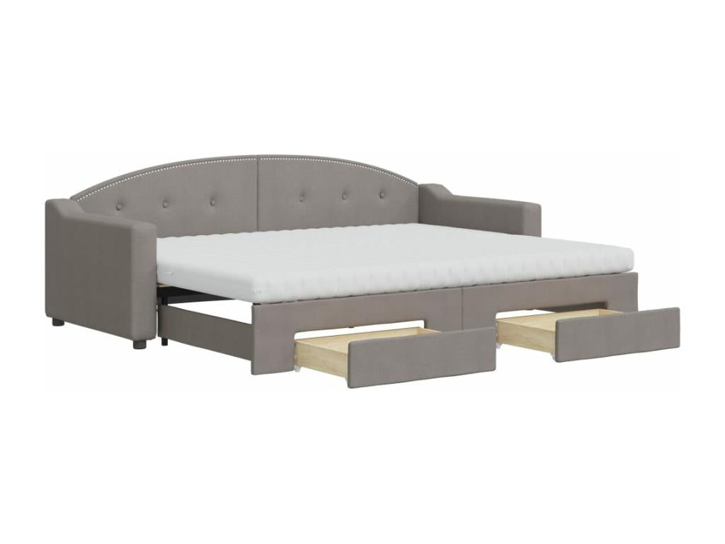Meubiana 80x200 cm Daybed with Trundle and Drawers, Fabric