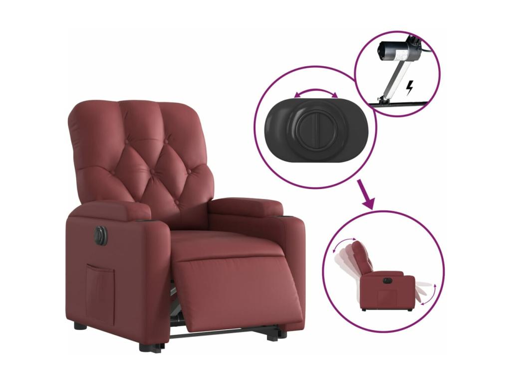 Electric reclining armchair, burgundy red faux leather