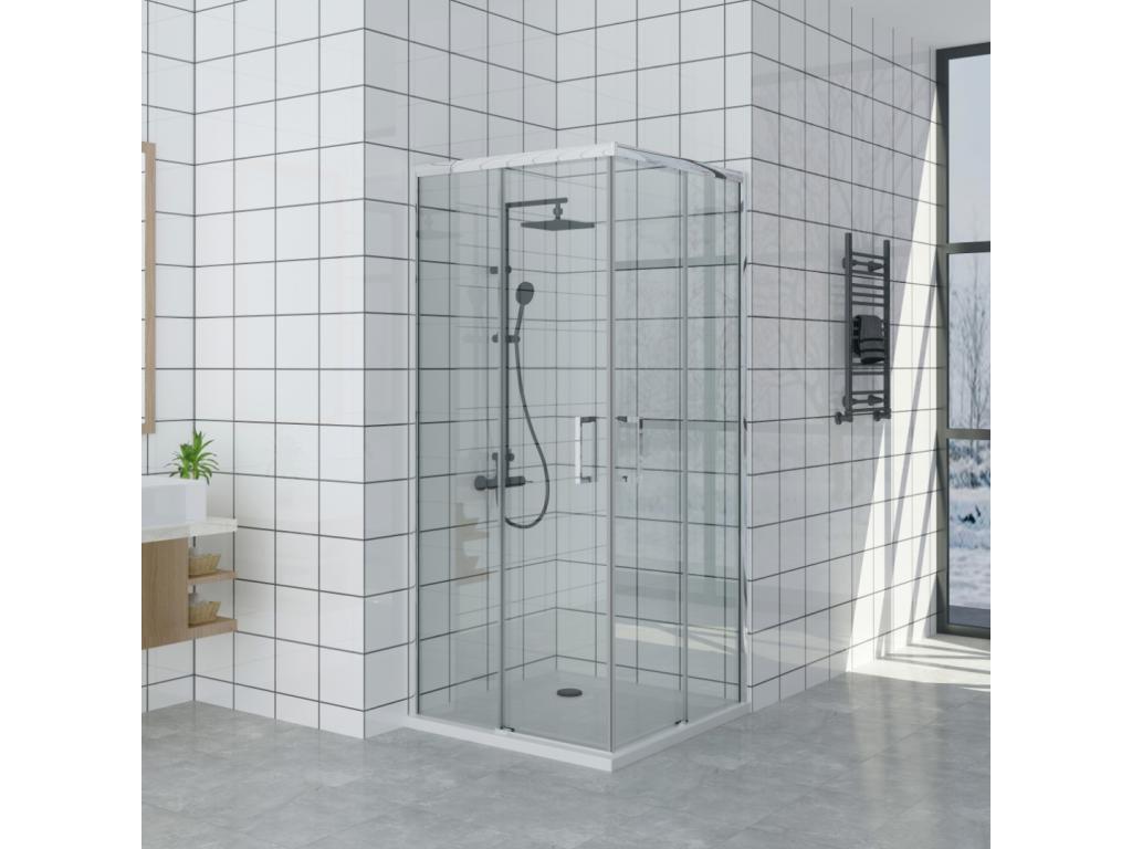 Meubiana Extra Slim Black 90x90 cm Shower Tray, 90x90 cm Shower Enclosure, 200 cm High, with Corner Opening