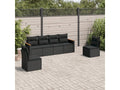 6-piece garden furniture set with cushions, black woven resin