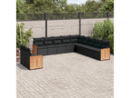 11-piece garden furniture set with cushions, black woven resin