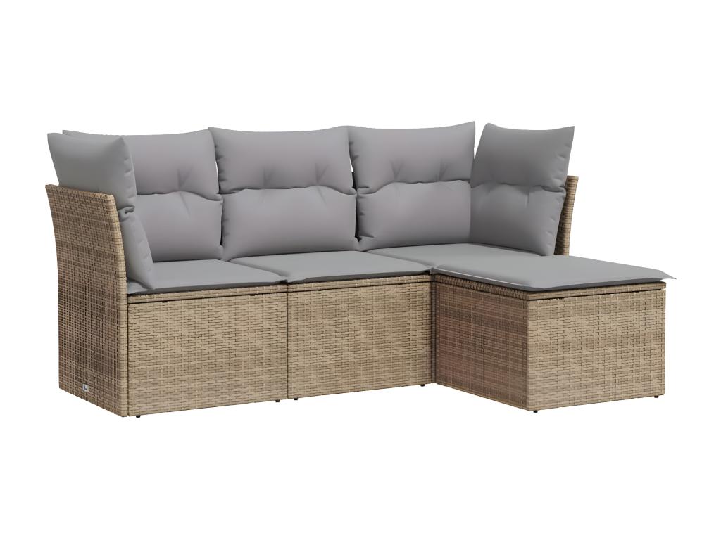 Garden furniture set with cushions, 4 pieces, beige woven resin