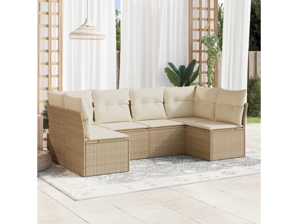 Garden furniture set with cushions, 6 pieces, beige woven resin