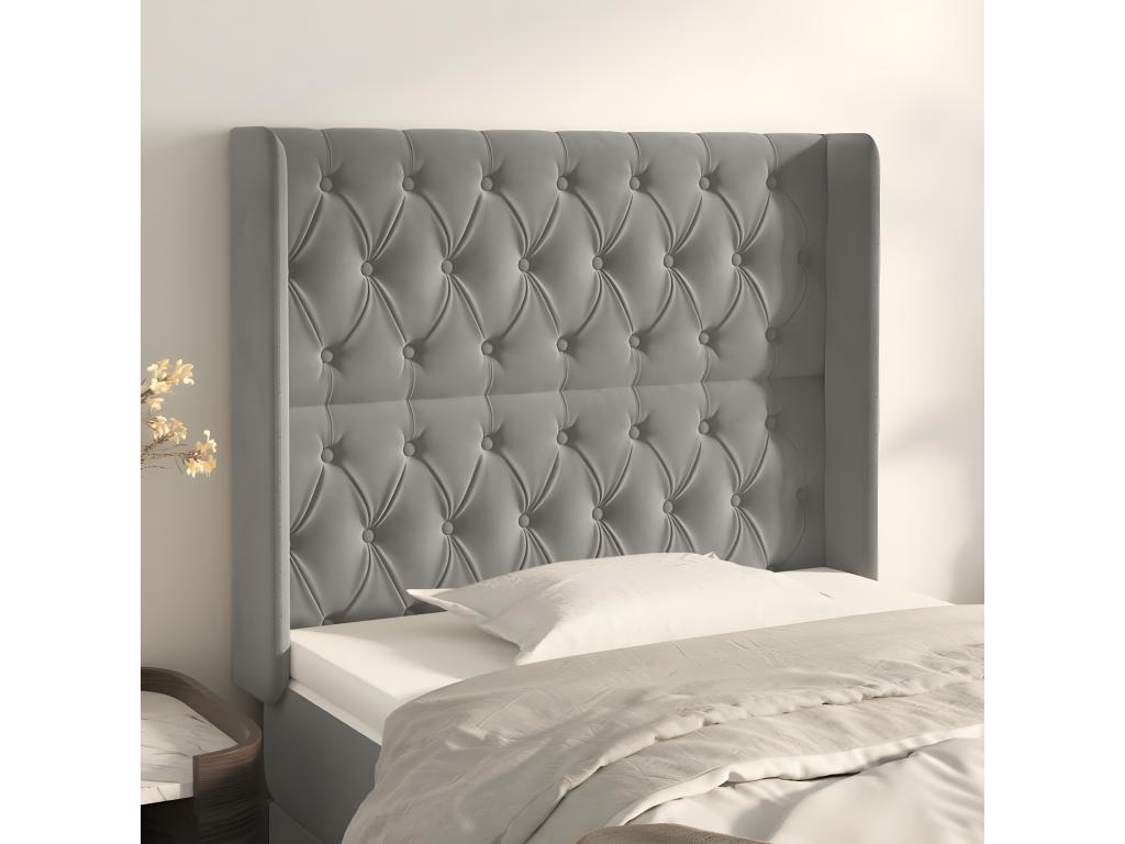 Headboard with wings, light grey, 93x16x118/128 cm, velvet