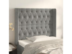 Headboard with wings, light grey, 93x16x118/128 cm, velvet