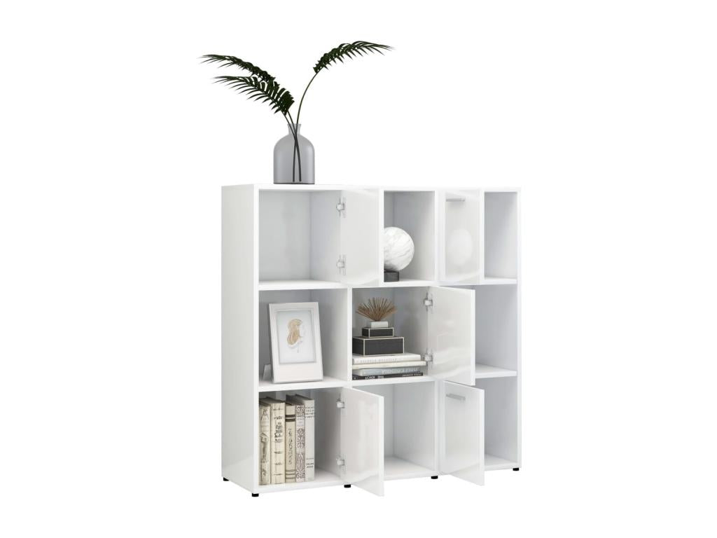 Glossy white bookcase, 90x30x90 cm, chipboard