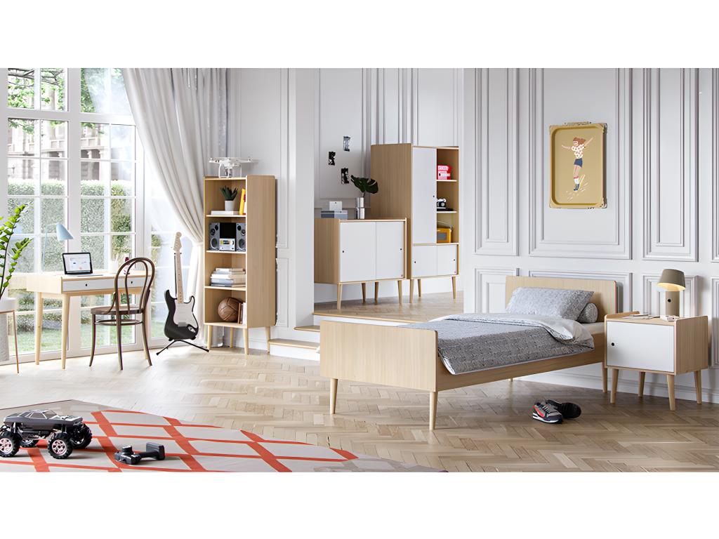 Retro White Wood Desk with 2 Drawers