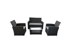Meubiana 4-seater black resin wicker garden furniture set - grey cushions - Meubiana