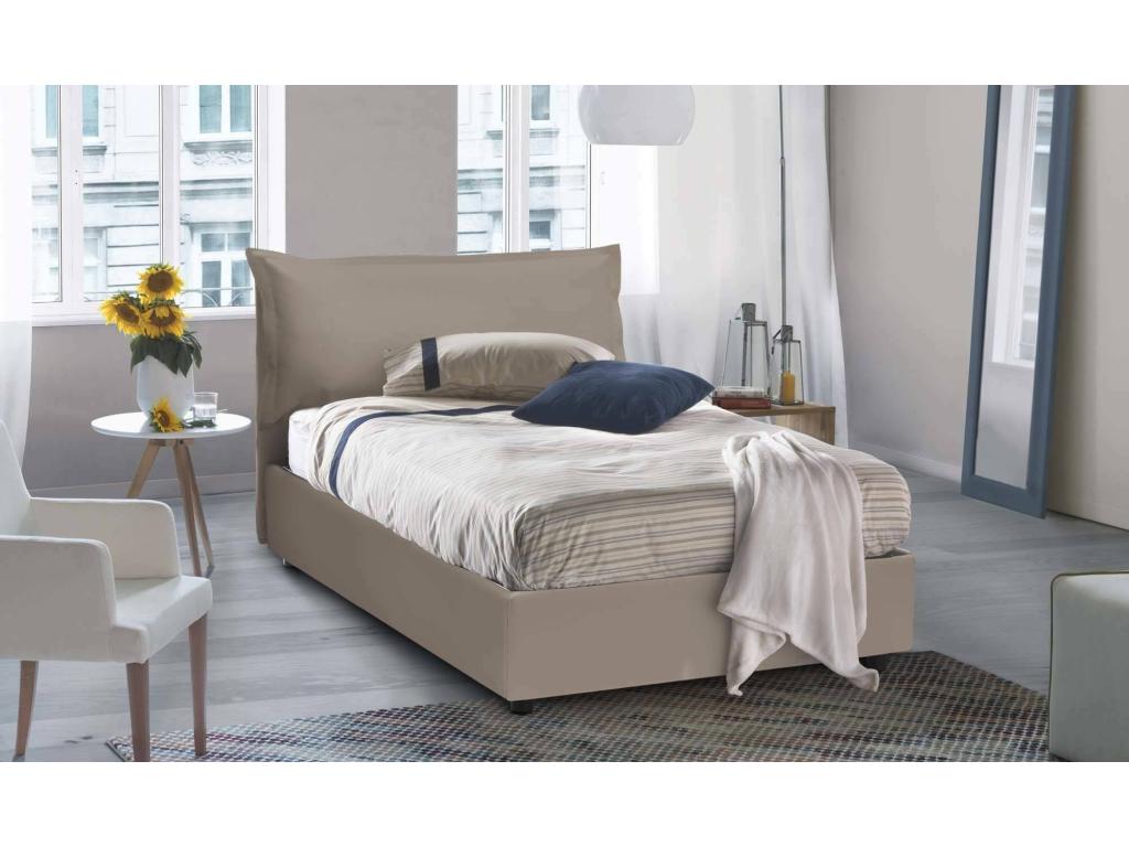 Homzora double bed with storage bed and eco-leather upholstery, Made in Italy, front opening, suitable for a 120x190 cm mattress, dove grey