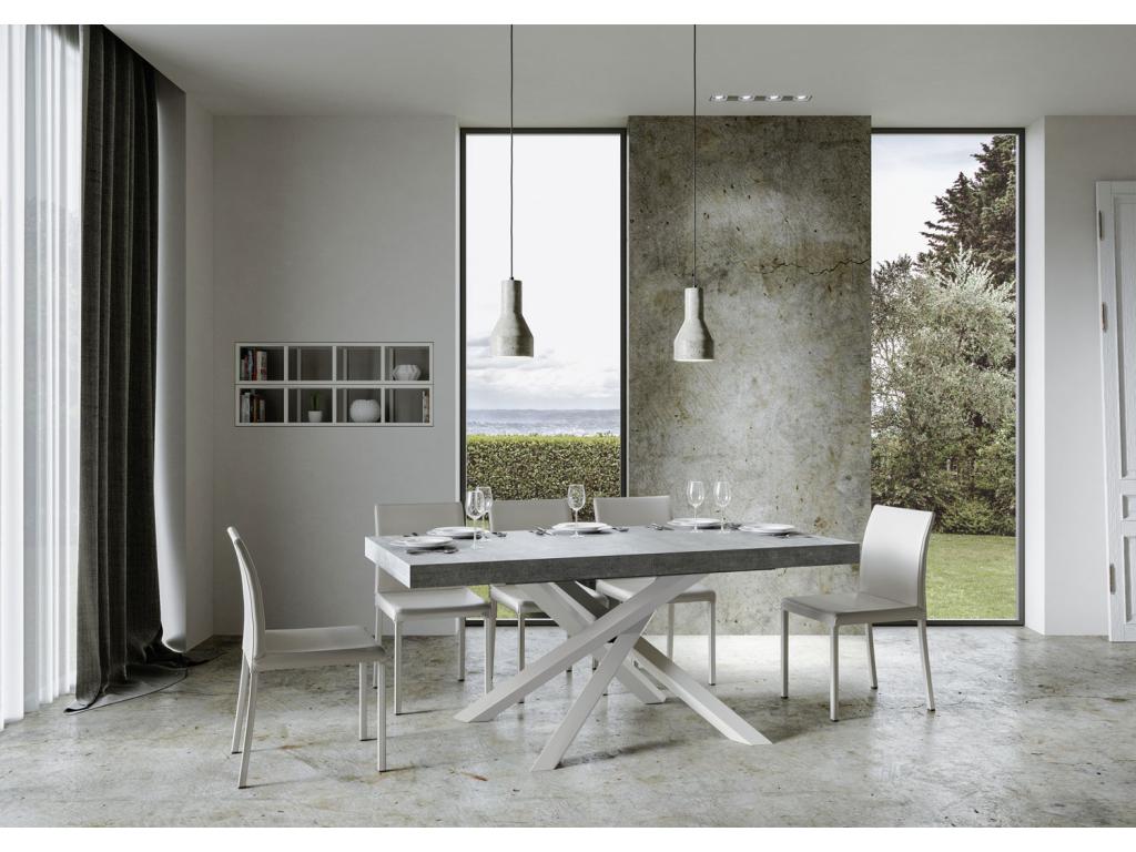 Extendable table 90x160/420 cm Volantis Concrete Grey with white frame
