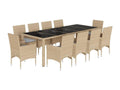 11-piece beige rattan and glass garden dining set and cushions