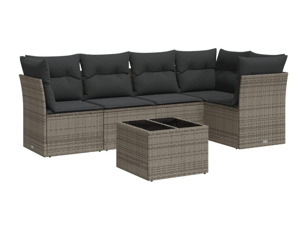 6-piece garden furniture set with grey resin wicker cushions