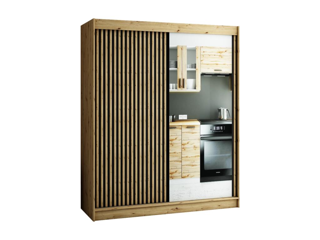 Meubiana 2 Sliding Door Wardrobe 200/180/62 2 Doors Meubiana/Black/Meubiana