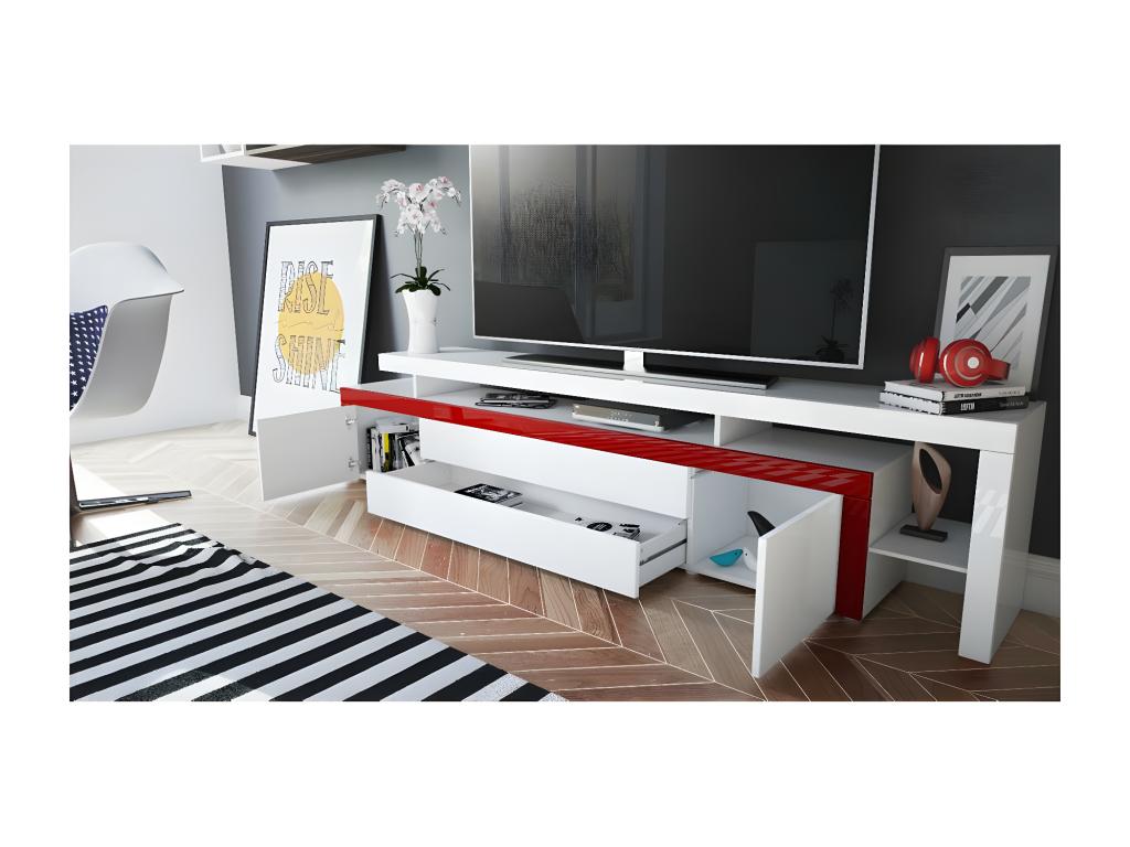 Blackberry and White Lacquered TV Stand 227cm with LED