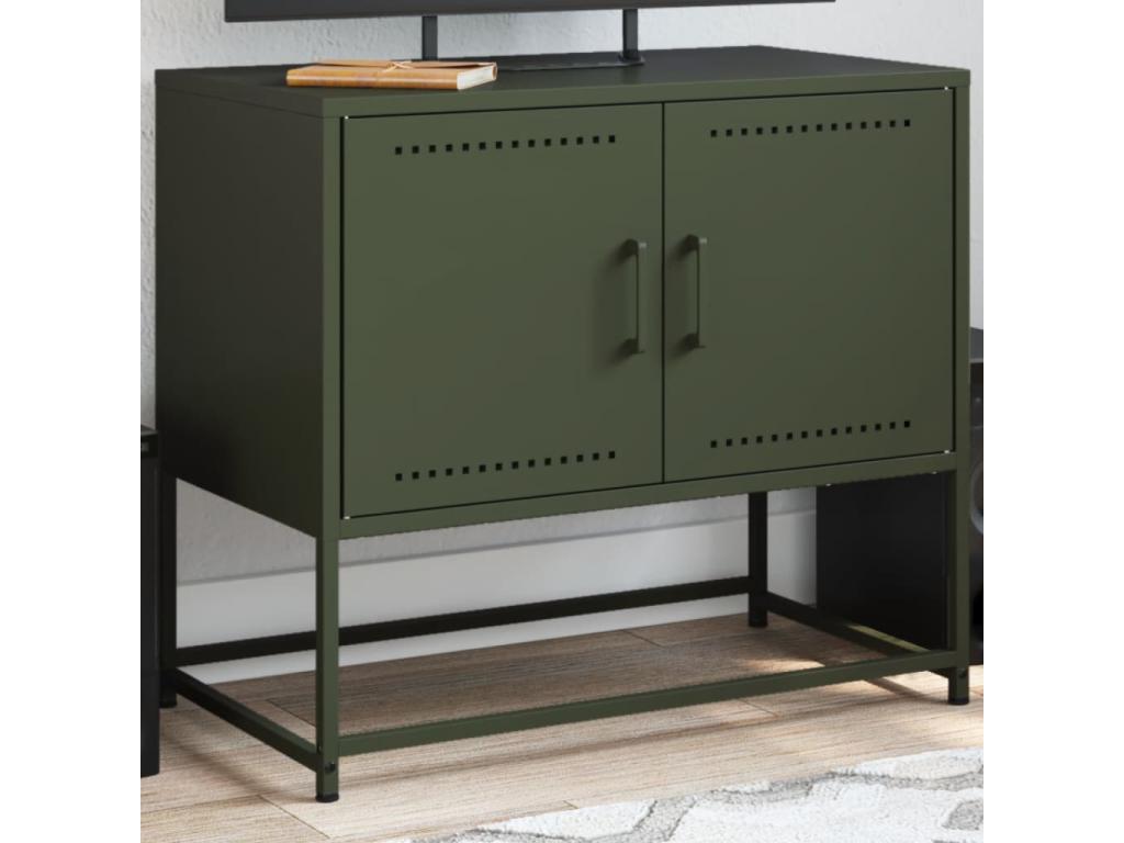 Olive green TV stand, 68.5x39x60.5 cm, steel